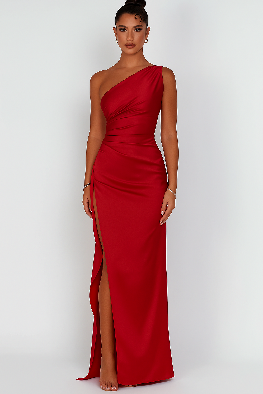 Stunning women's one-shoulder split maxi dress, a slim-fit elegant evening gown for formal wear or party occasions.