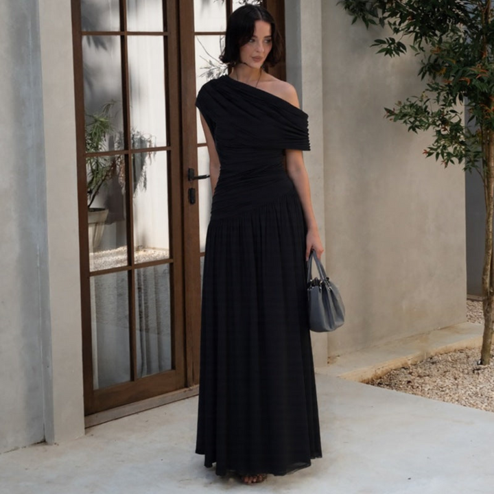 Elegant women's one-shoulder maxi evening dress. Perfect for formal parties, special occasions & wedding guests.