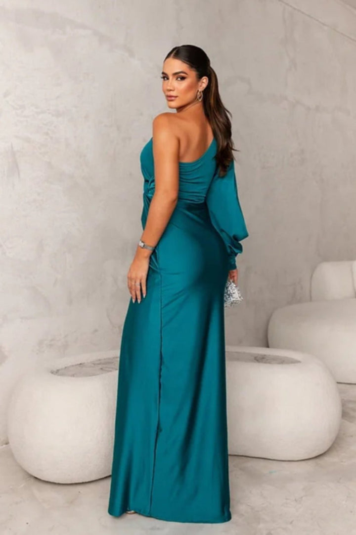 Sophisticated one-shoulder maxi dress for women, perfect formal wear for elegant events.