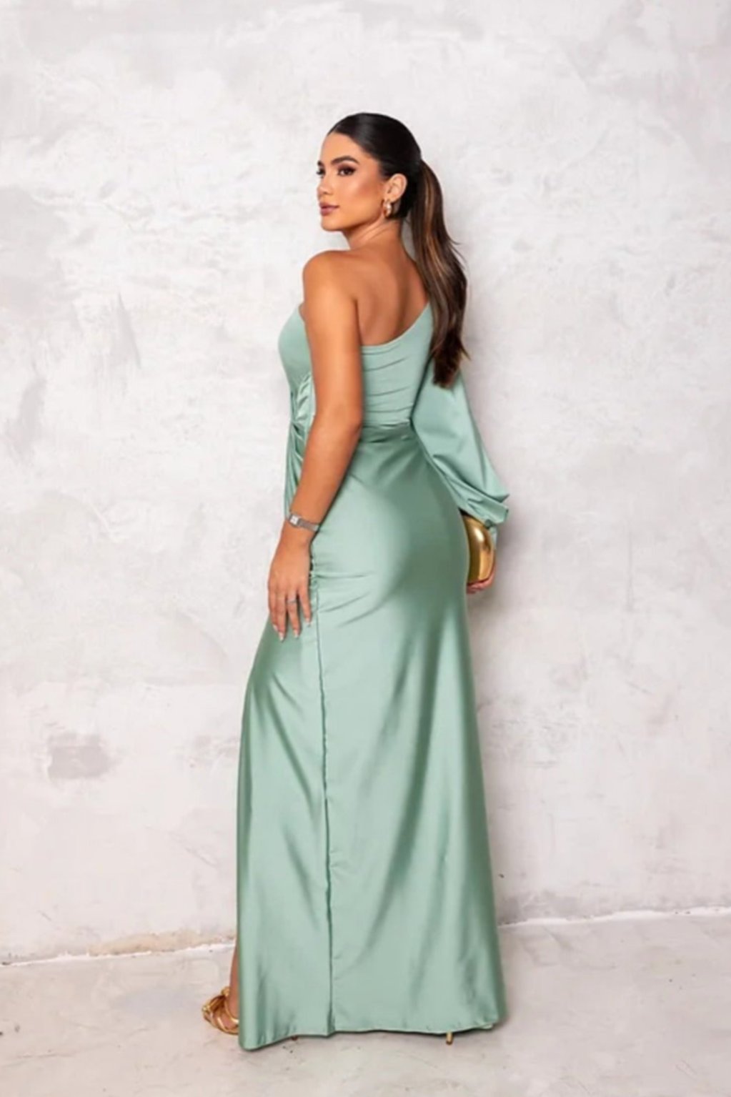 Classic one-shoulder maxi evening gown for women, a timeless choice for formal & special events.