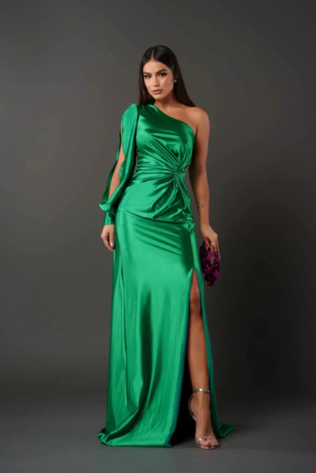 Graceful one-shoulder formal maxi gown for women, perfect for sophisticated parties & special occasions.