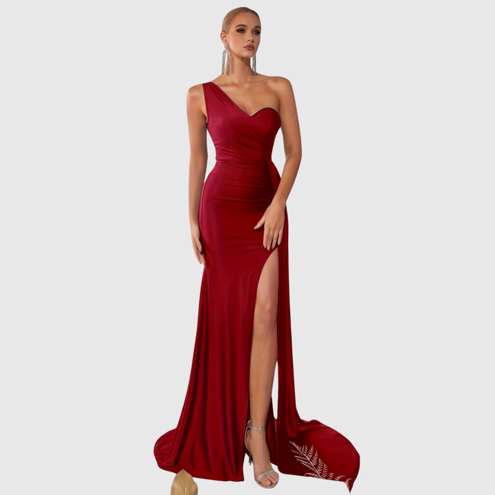 Women's one-shoulder mermaid gown, a luxurious satin long dress perfect for formal evening and prom wear.