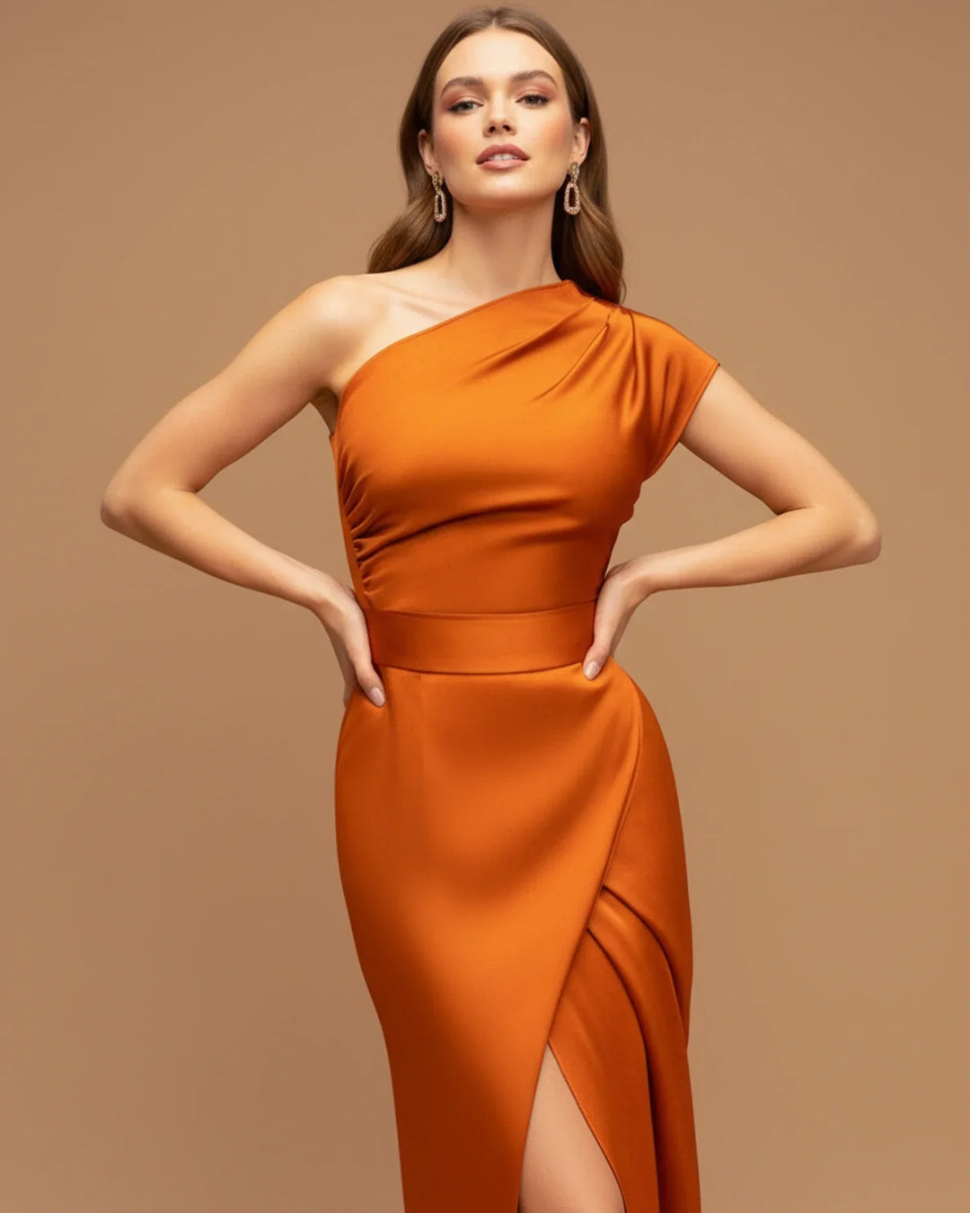 Chic one-shoulder wrap maxi dress for women, ideal as a wedding guest dress or formal occasion.