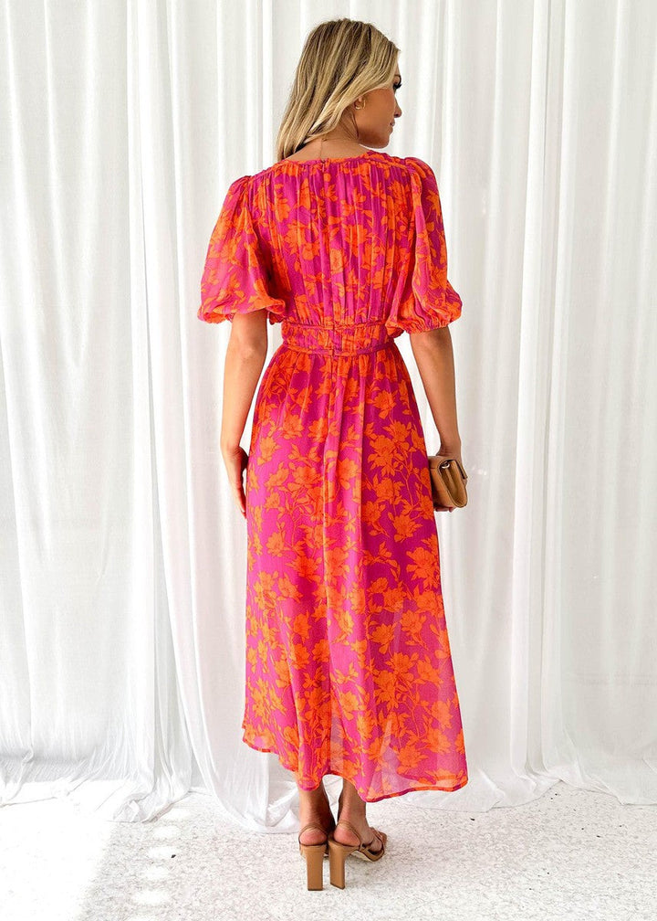 Beautiful women's floral V-neck maxi dress, an elegant long summer dress perfect for wedding guests.