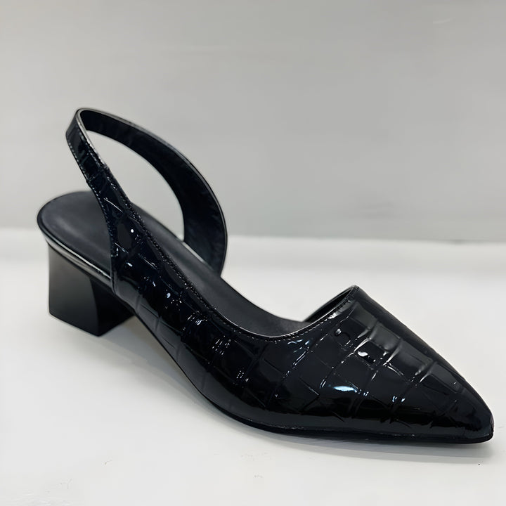 Stylish women's slingback heels, orthopedic design with pointed toe & block heel providing arch support & comfort.
