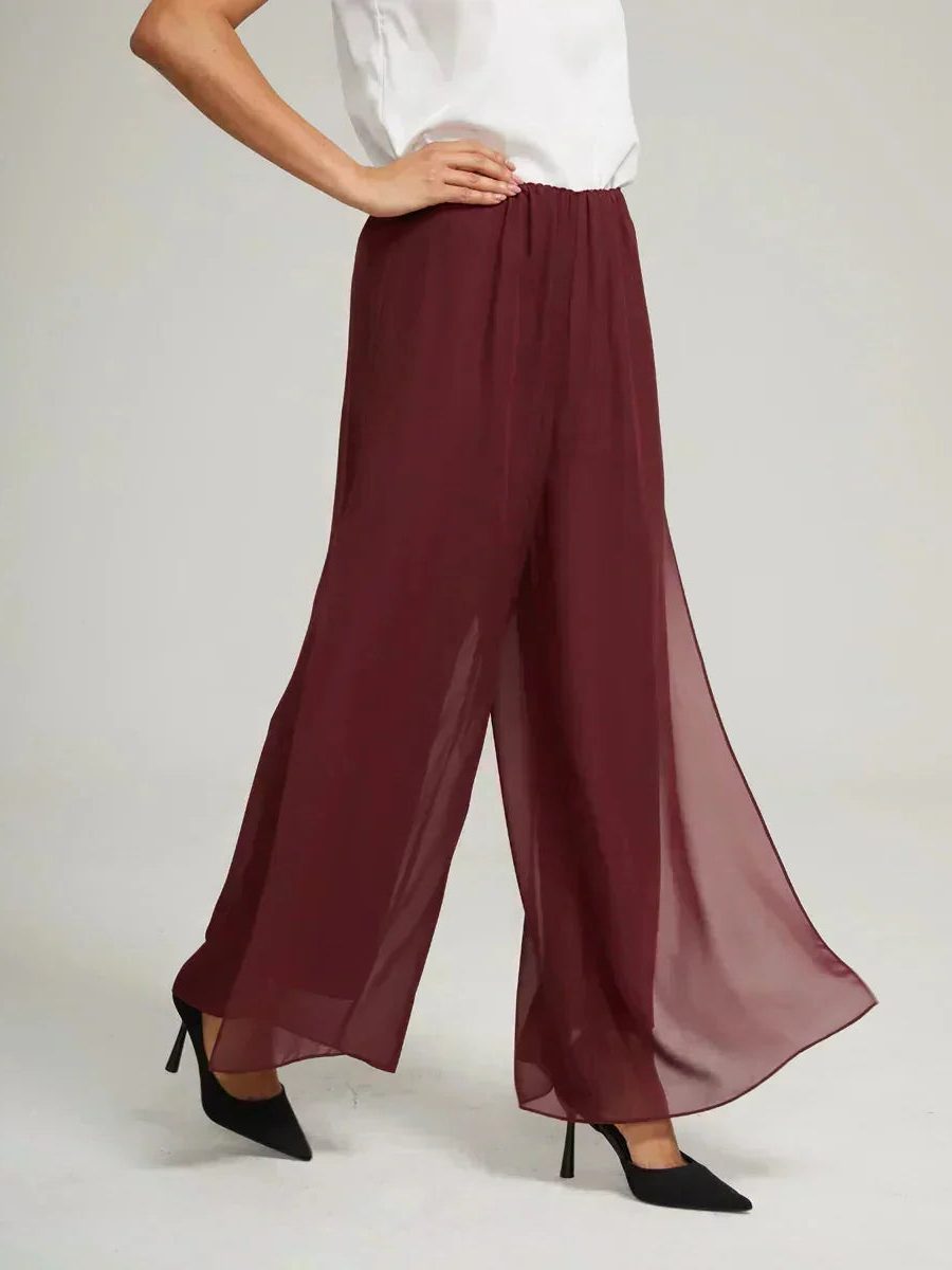 Sophisticated women's layered wide leg trousers with a tie waist for a refined casual chic appeal.