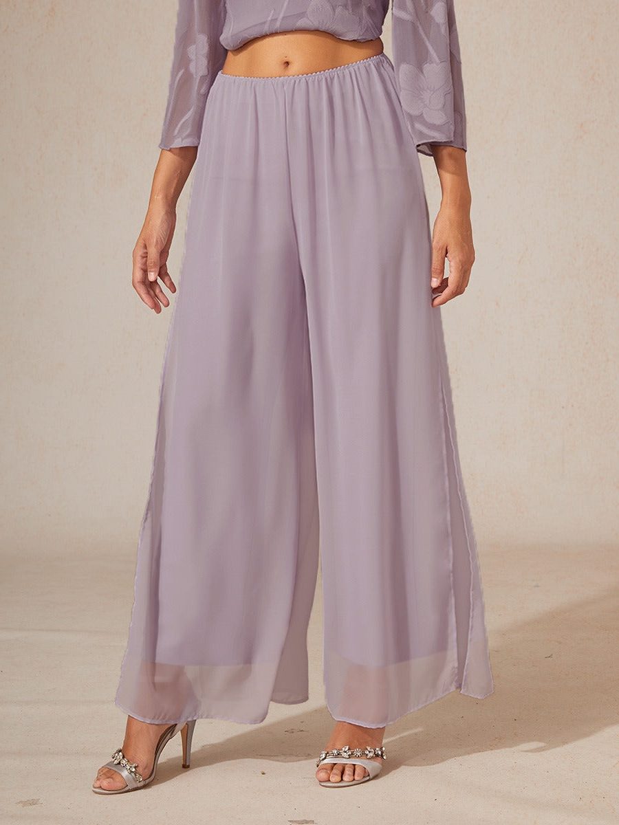 Women's elegant wide leg pants with a unique overlay design and tie waist for a flattering fit.