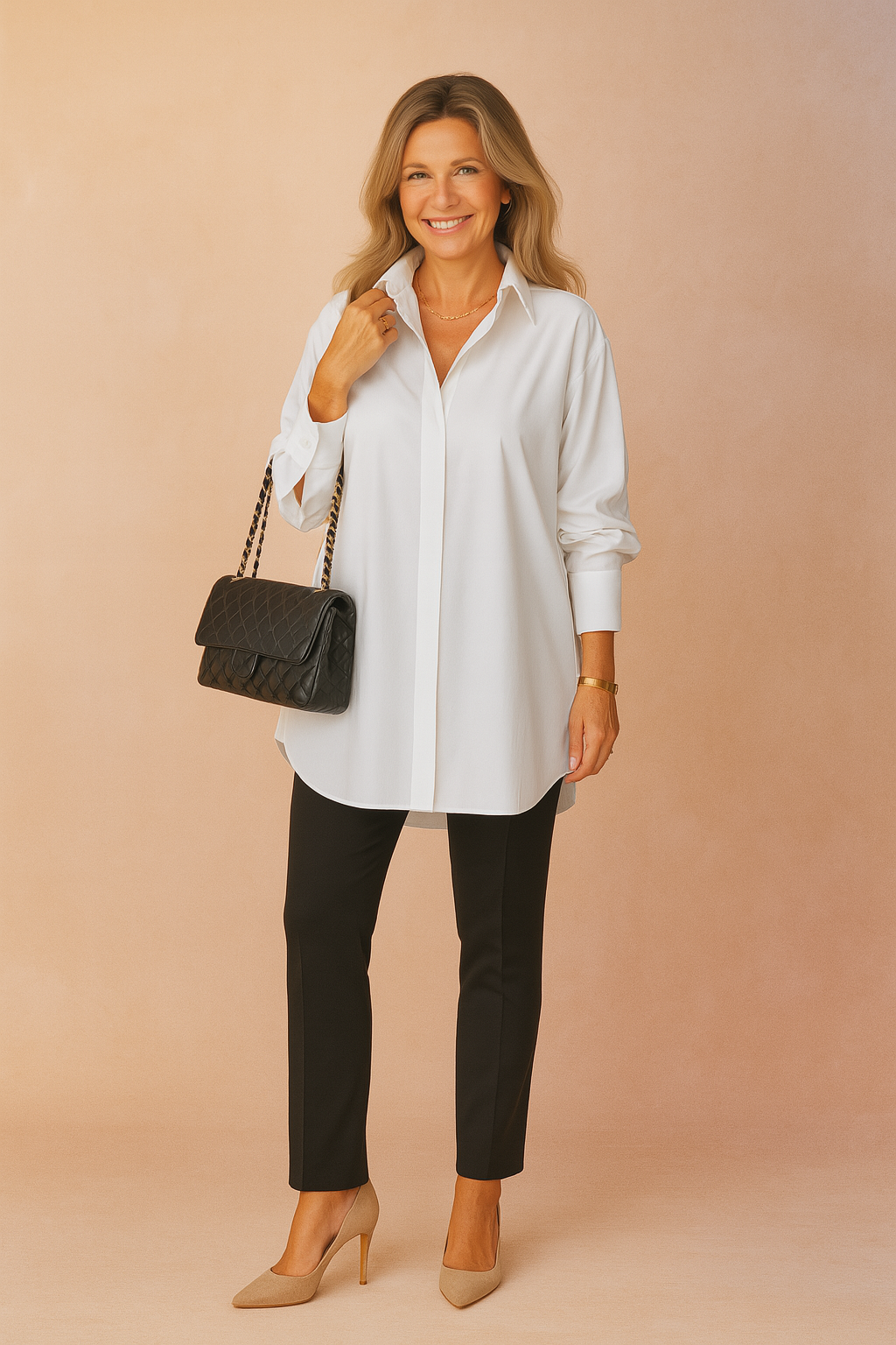 Elegant women's oversized shirt blouse, long sleeve, perfect for chic fashion & workwear.