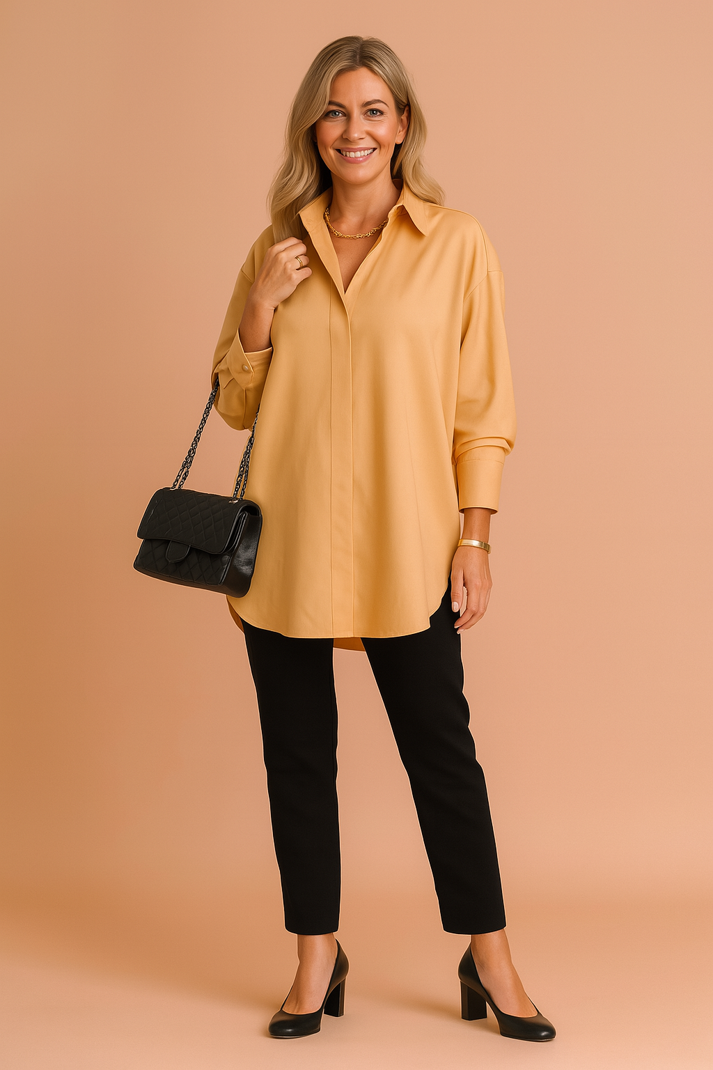 Stylish women's oversized blouse, long sleeve, an elegant top easy to style for chic fashion.