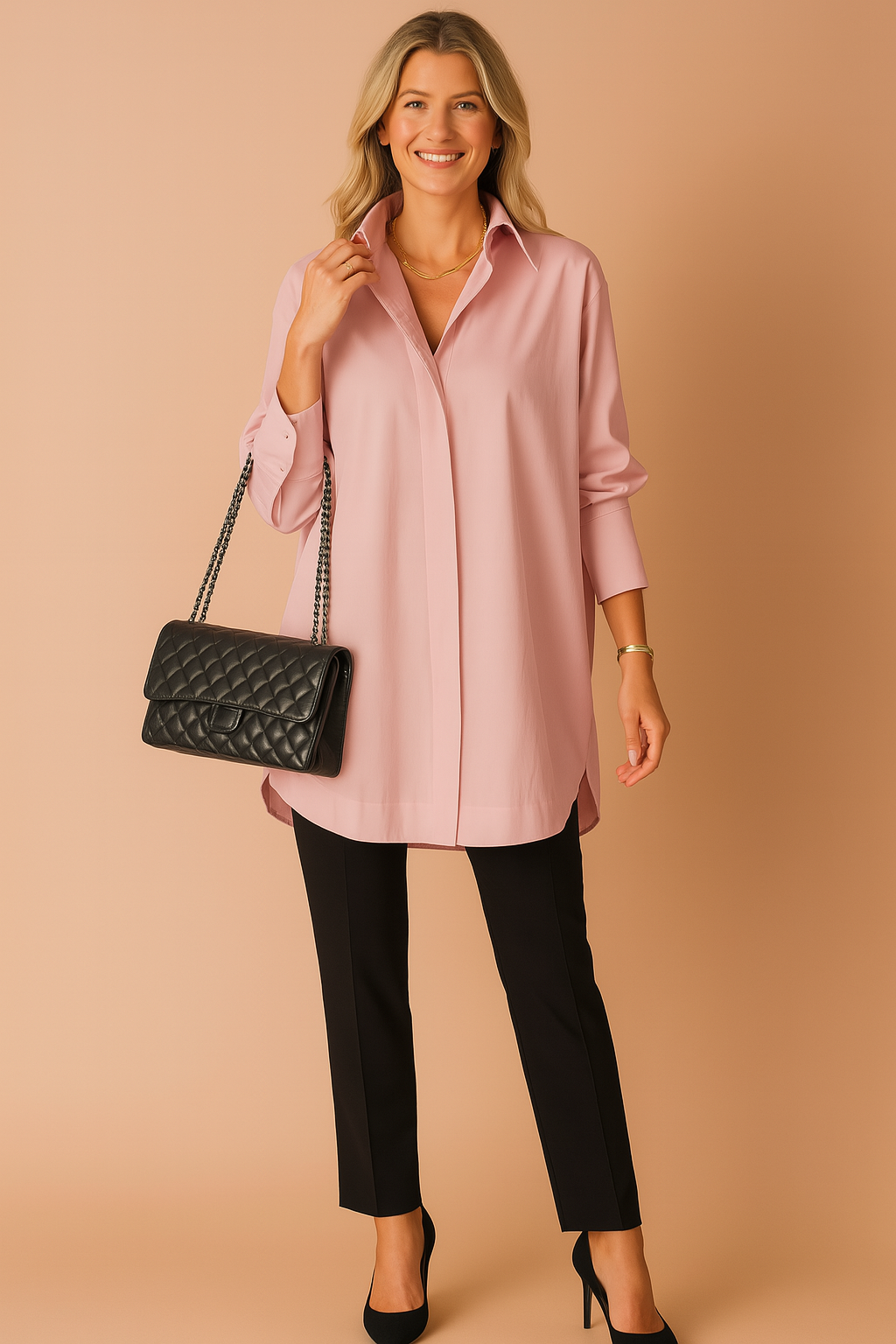 Women's elegant oversized shirt blouse, a versatile long sleeve top for both casual and workwear.