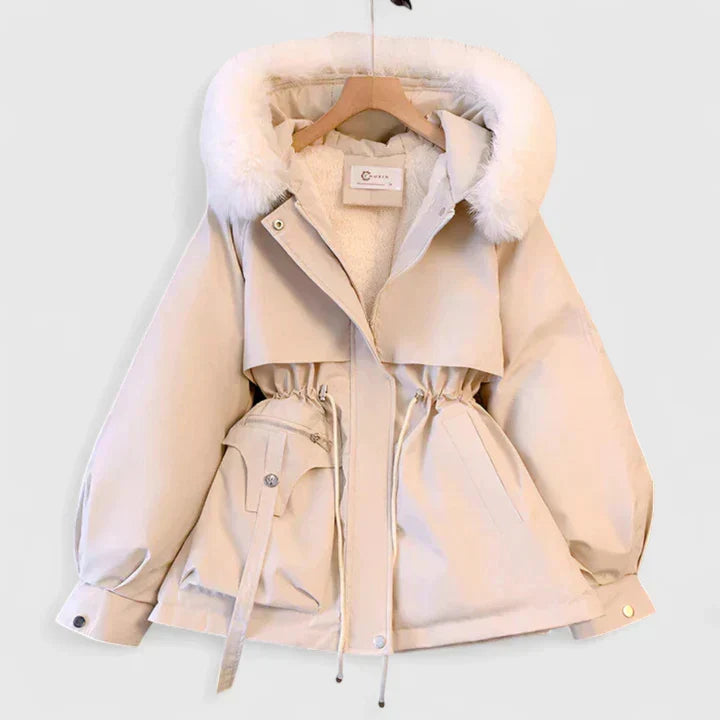 Elegant women's padded winter jacket, a stylish & warm coat for cold weather. Perfect ladies outerwear.