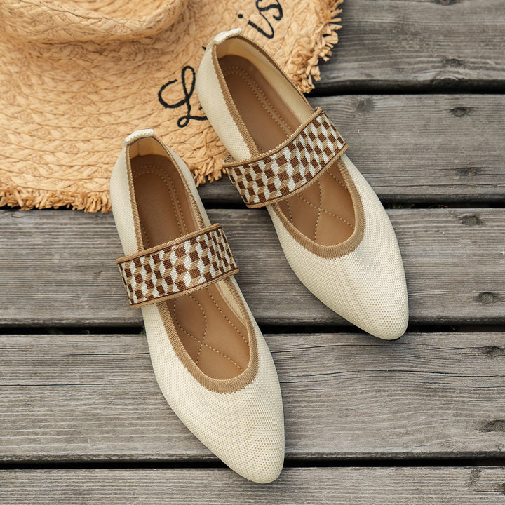Comfortable slip-on patterned ballet flats for women, featuring a stylish pointed toe design.
