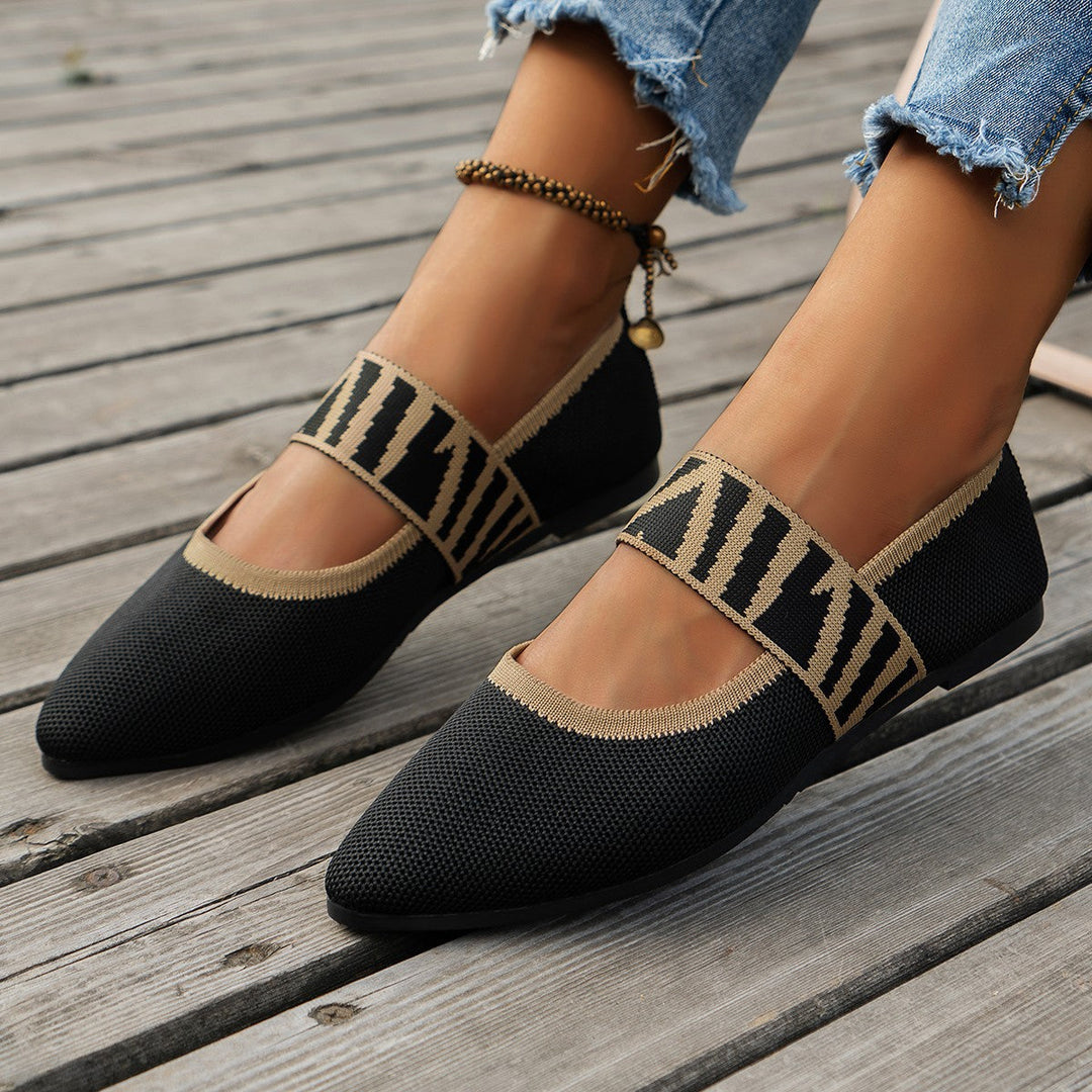 Versatile women's patterned ballet flats with elegant pointed toes, offering comfort and style.