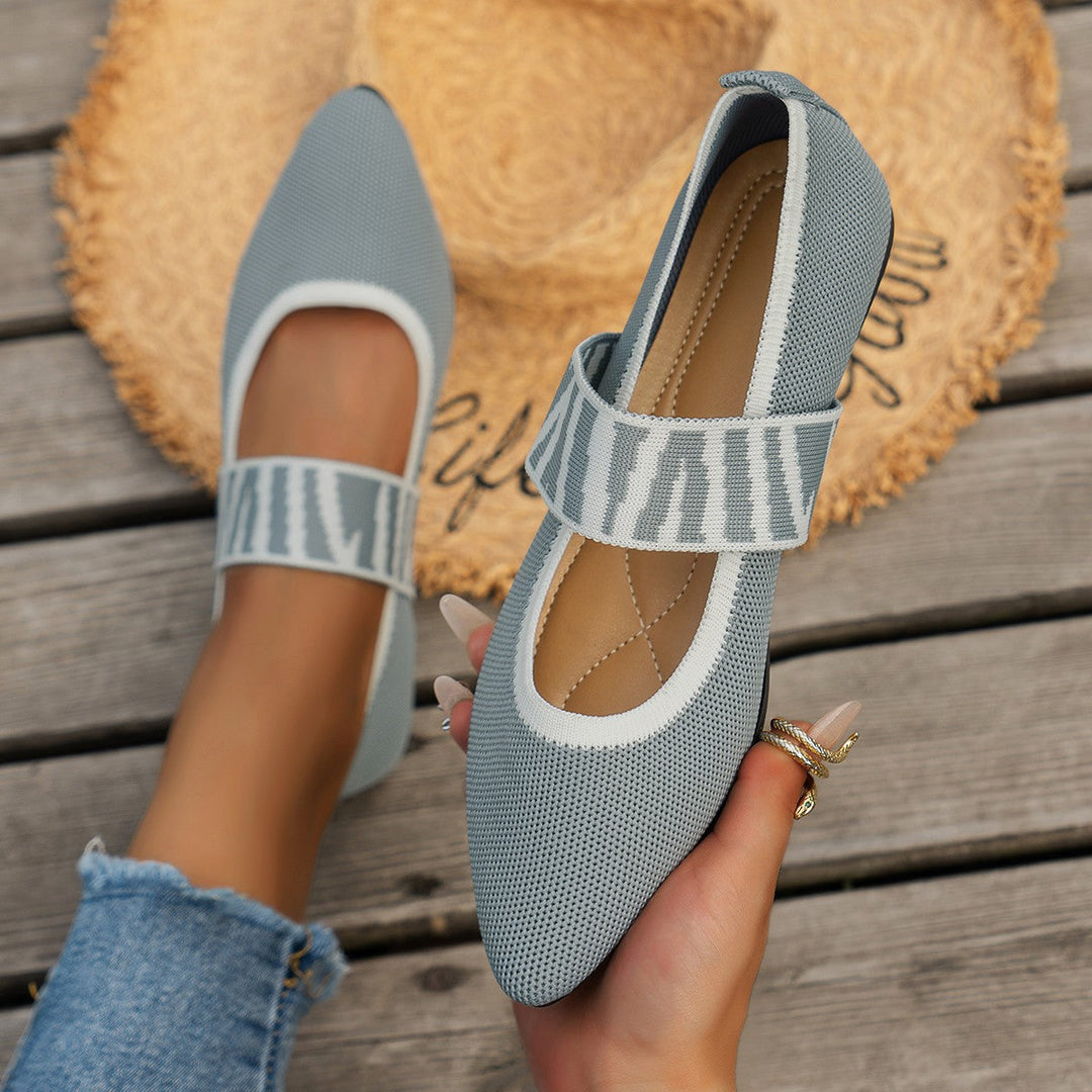 Pointed-toe patterned ballet flats for women, offering a comfortable and versatile addition to ladies' fashion.