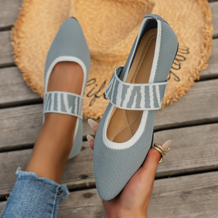 Pointed-toe patterned ballet flats for women, offering a comfortable and versatile addition to ladies' fashion.