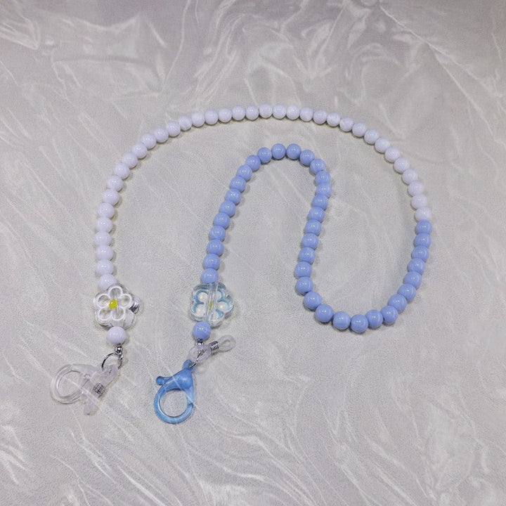 Beautiful women's fashion glasses chain, with pearls & colorful beads, a chic eyewear holder accessory.