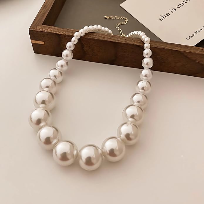 Classic pearl necklace with dainty pearls & coordinating pearl drop earrings. Beautiful women's jewelry set for any outfit.