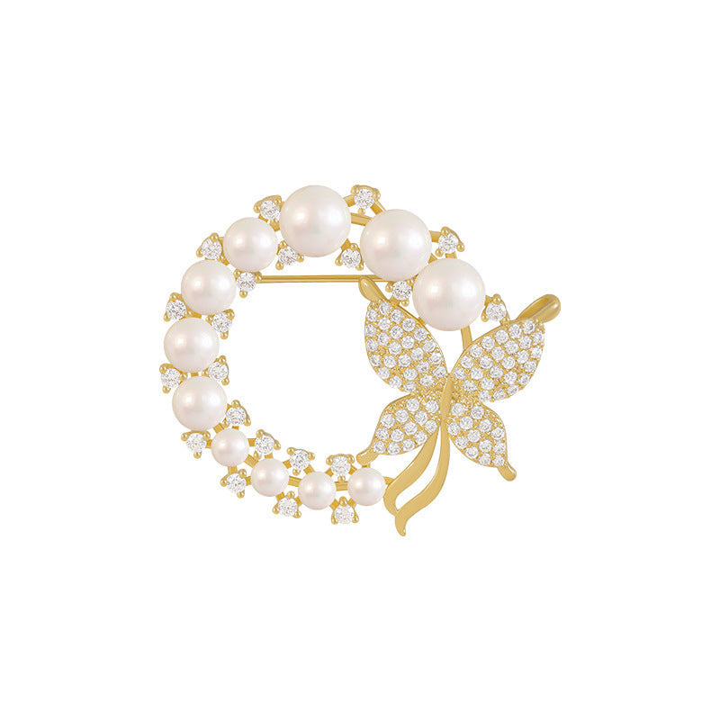 Beautiful women's butterfly brooch pin, adorned with pearls & rhinestones, an elegant jewelry gift.