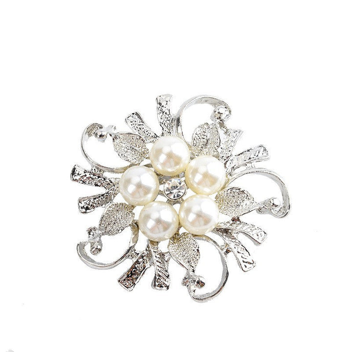 Gold-tone metal brooch featuring clustered pearls in an elegant floral pattern, a women's formal pin.