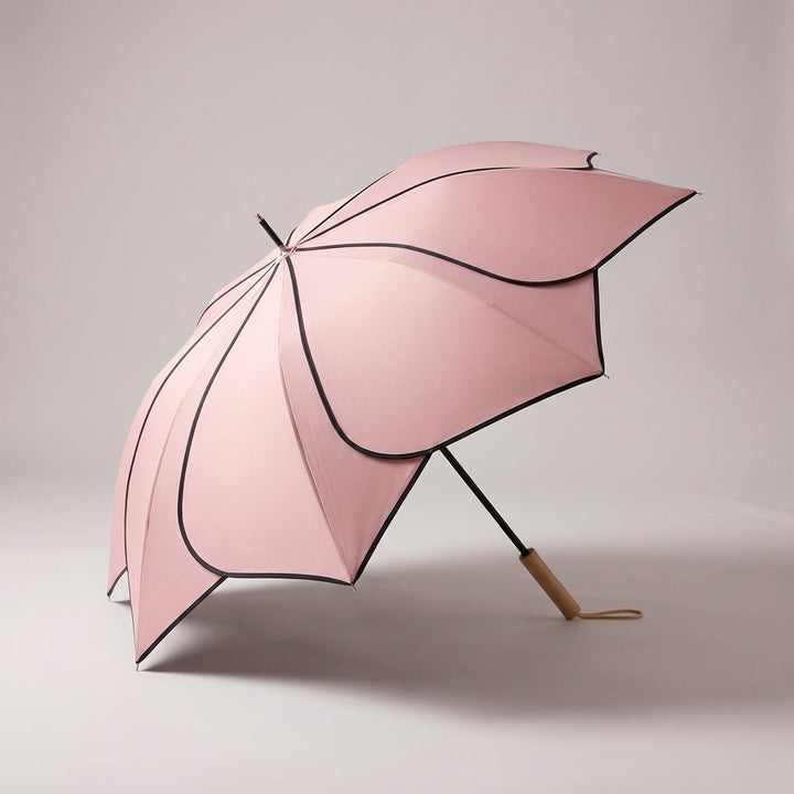Stylish women's umbrella with unique petal design, perfect for UV sun protection & rainy weather. Durable.