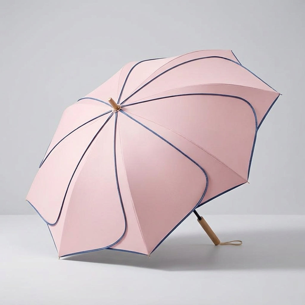 Close-up of a durable women's petal design umbrella, ideal for UV protection & elegant weather coverage.