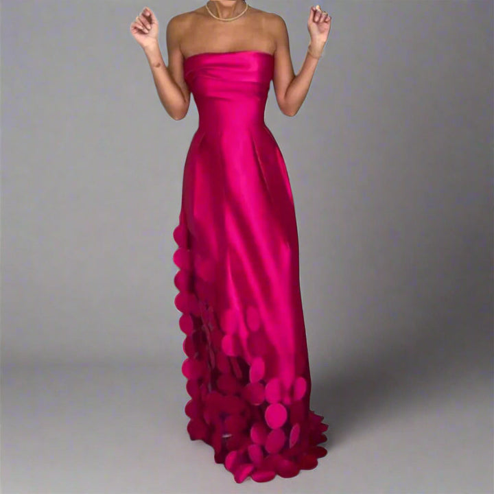 Elegant women's pink sleeveless maxi dress for formal special occasions. Long summer occasion wear.