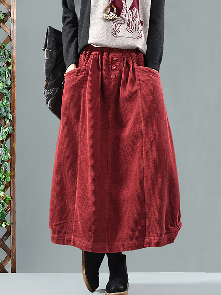 Elegant women's pleated A-line maxi skirt with functional pockets, perfect for versatile fashion.
