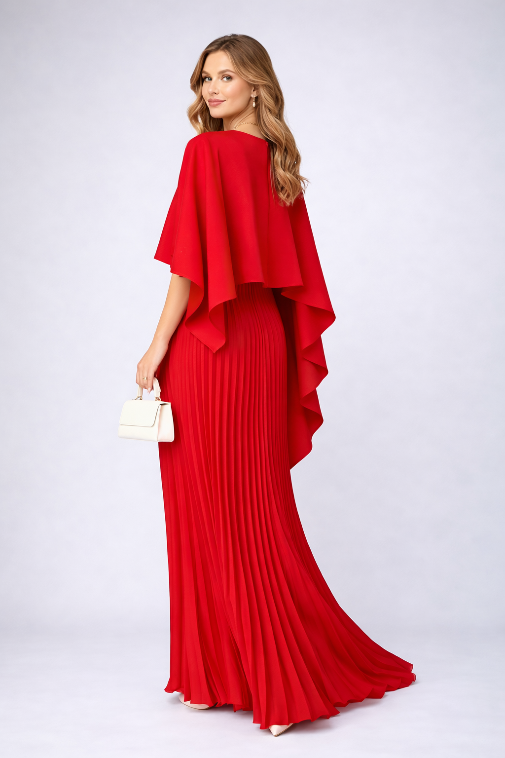 Versatile women's high neck pleated maxi dress, elegant for formal events, evening wear, or autumn fashion.