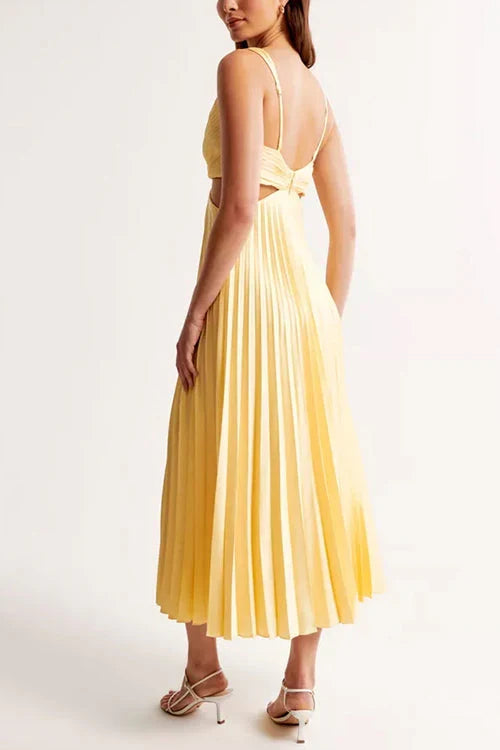 Beautifully pleated elegant maxi dress for women, featuring a flattering flowy design.