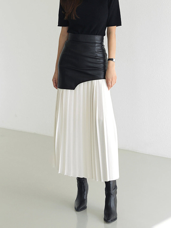 Elegant women's pleated midi skirt with a flattering asymmetrical design. Perfect for modern style.