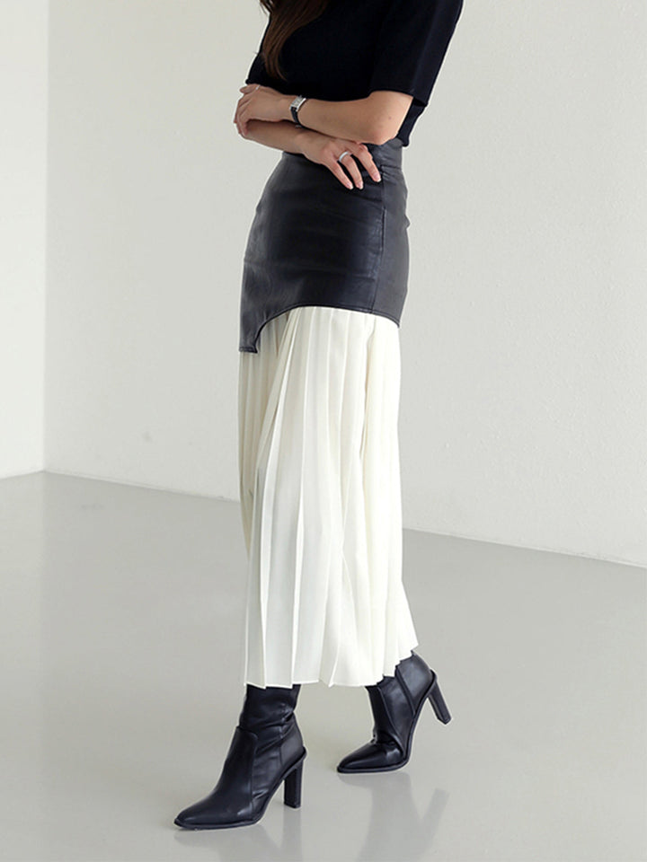 Flattering brown pleated midi skirt for women, an elegant asymmetrical design suitable for any occasion.