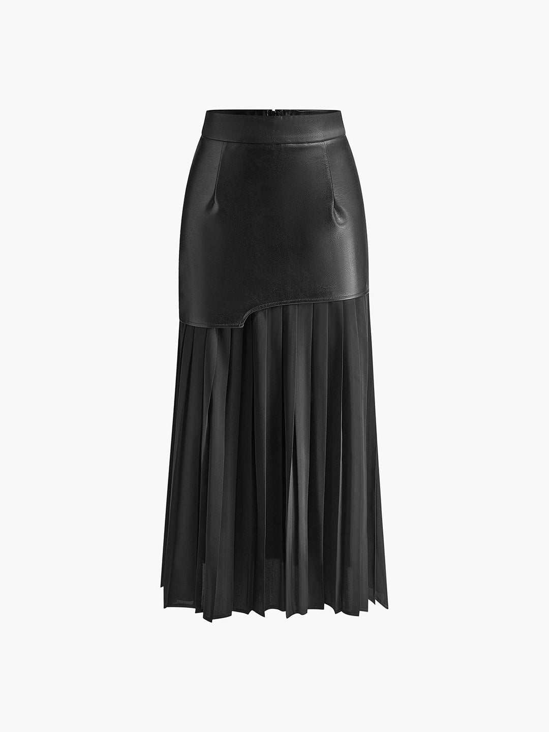 Versatile women's elegant pleated midi skirt with a unique asymmetrical design. Great for summer fashion.