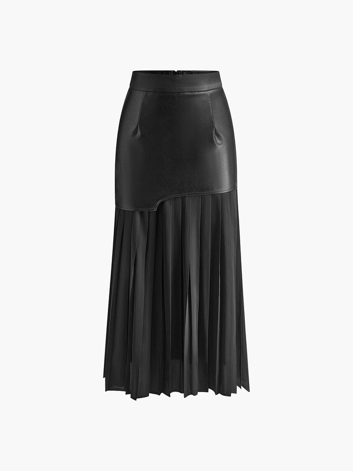 Versatile women's elegant pleated midi skirt with a unique asymmetrical design. Great for summer fashion.