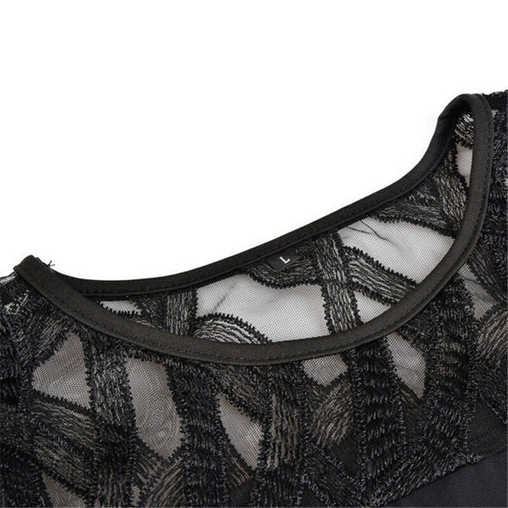 Special occasion plus size lace cocktail dress. Asymmetric midi length, elegant & flattering for women.