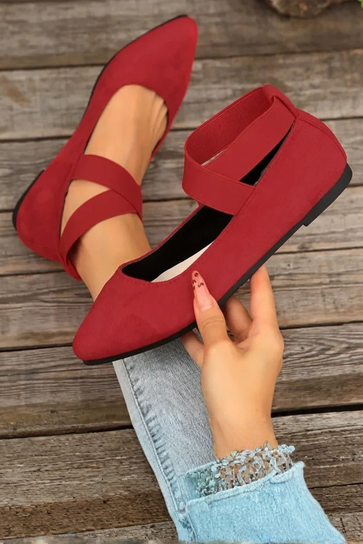 Casual elegant women's pointed toe flats with comfortable ankle strap, perfect for everyday style.