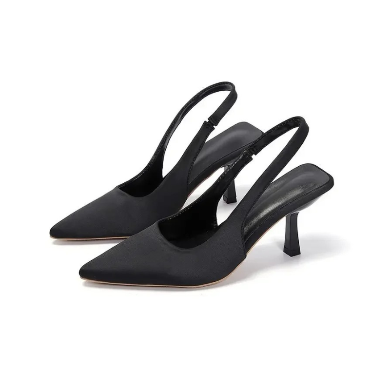Classic low heel slingback sandals with a chic pointed toe, ideal for workwear and parties.