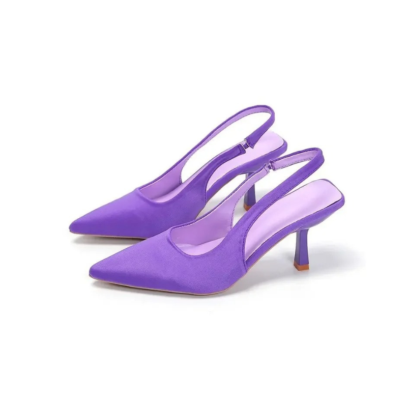 Women's comfortable kitten heel sandals with a stylish slingback and elegant pointed toe design.