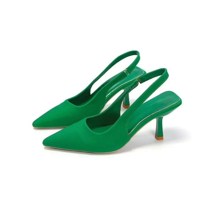 Stylish women's dress shoes: pointed toe, low kitten heel, and sophisticated slingback strap.