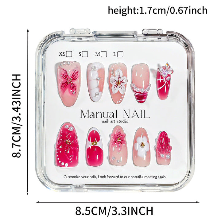 Delicate flower design press-on nails for women. Elegant floral nail art, perfect false nails for any occasion.