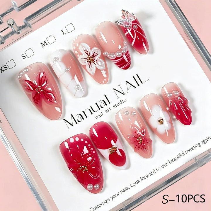 Elegant floral press-on nails, women's decorative false nails with delicate flower art for stunning beauty.