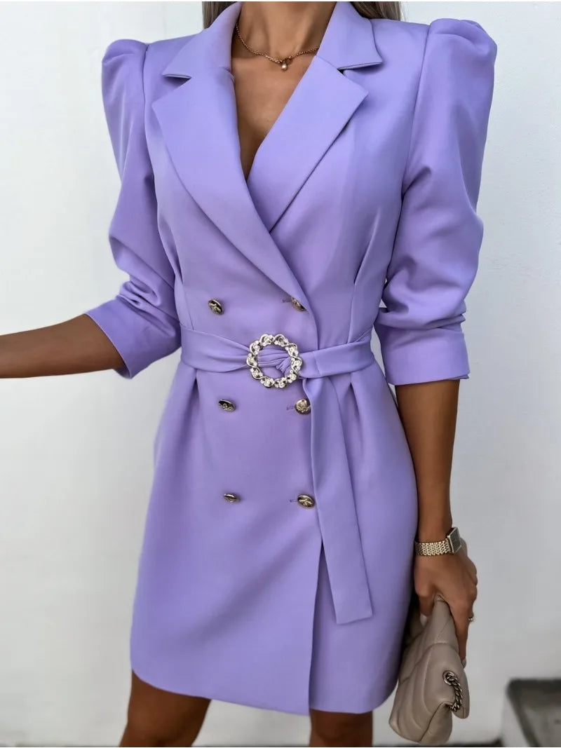 Chic women's tailored midi blazer dress featuring a unique elegant print and flattering silhouette.