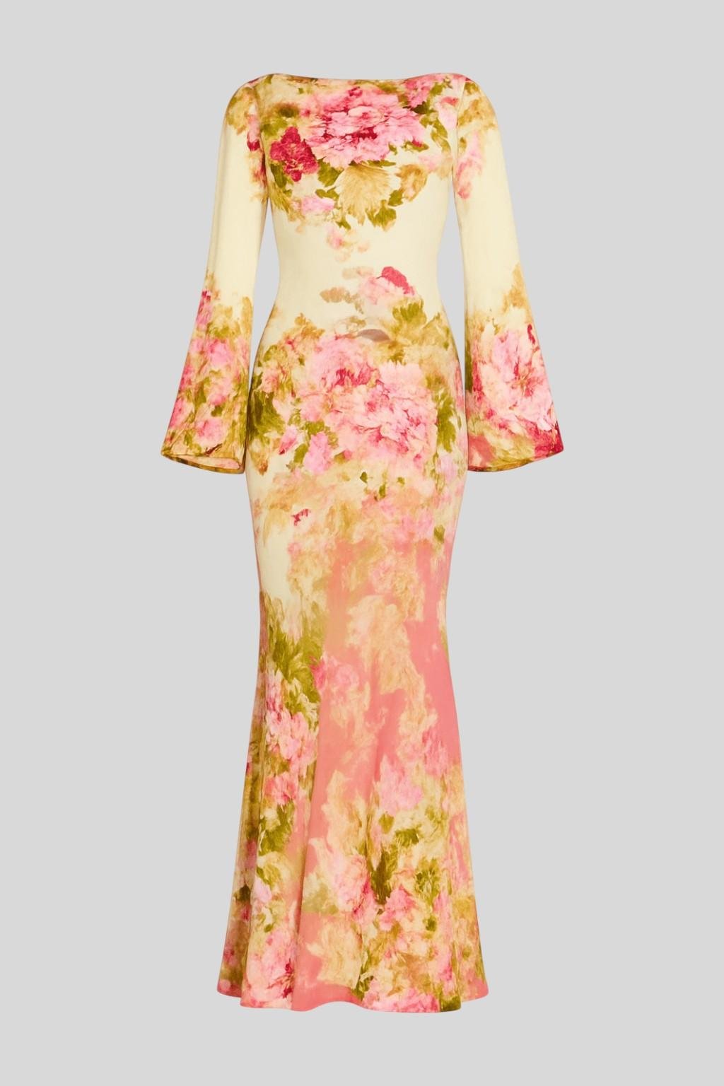 Flowy boho-style women's printed maxi dress, ideal for spring fashion, casual wear, or a chic summer look.