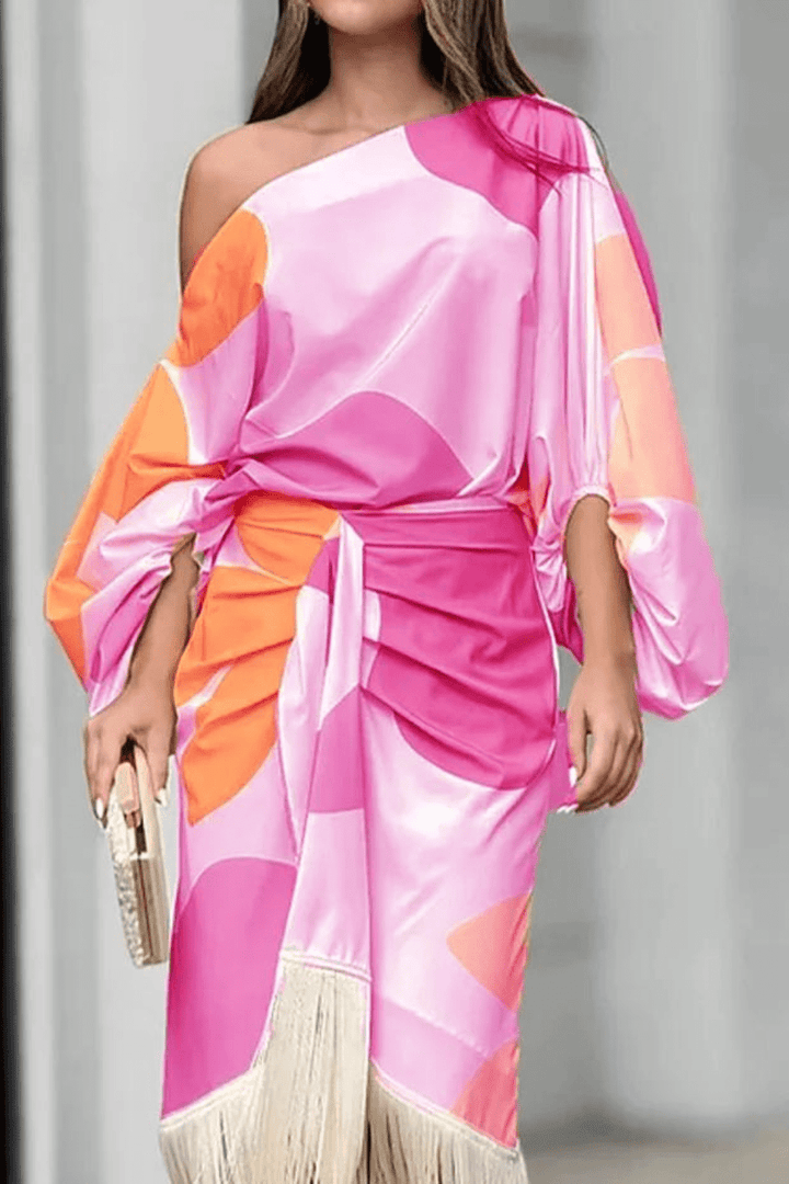 Stylish women's printed two-piece midi set, a versatile and elegant duo for spring & summer casual wear.