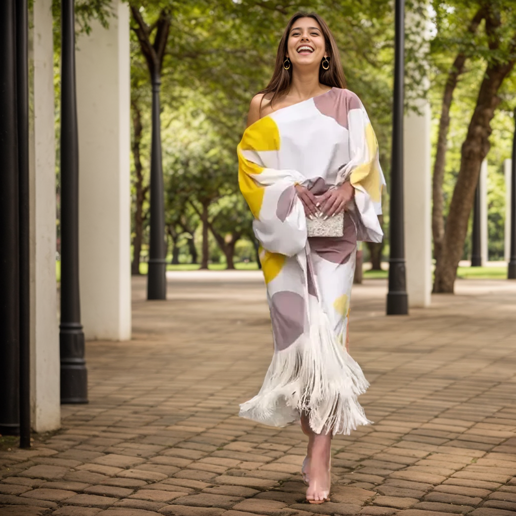 Stylish women's printed midi two-piece set, perfect for versatile casual or elegant summer wear.