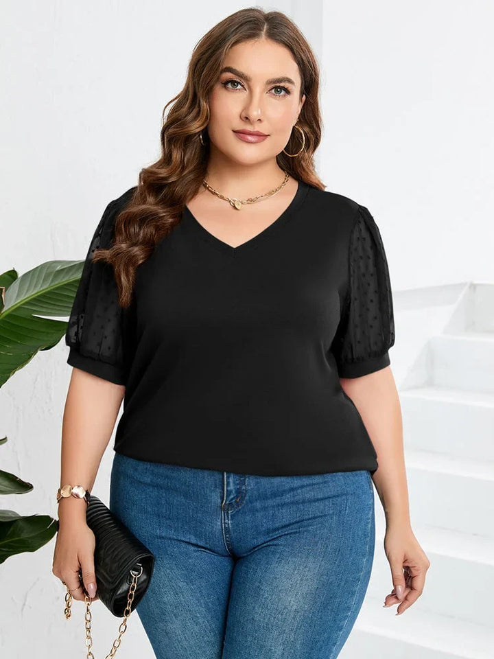 Elegant women's puff-sleeve V-neck blouse, perfect for office or chic everyday wear.