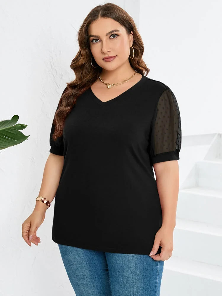 Everyday elegant women's puff-sleeve V-neck top, suitable for both office and casual wear.