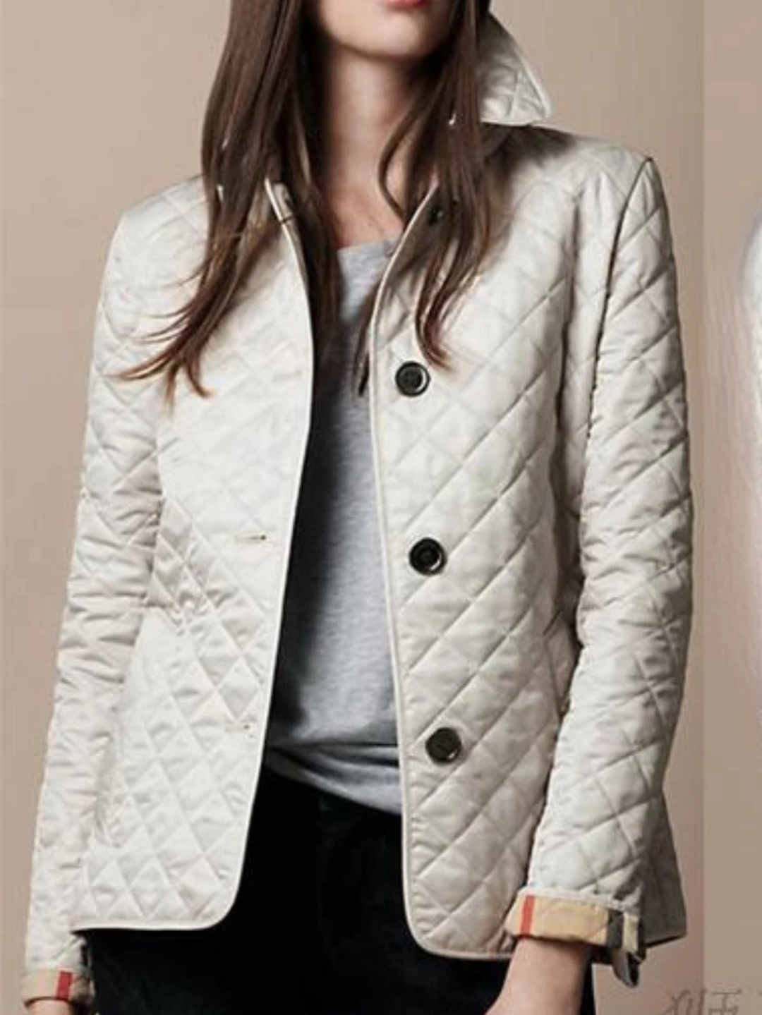 Stylish women's quilted jacket, a versatile layering piece with a classic turned-down collar for fall & winter fashion.