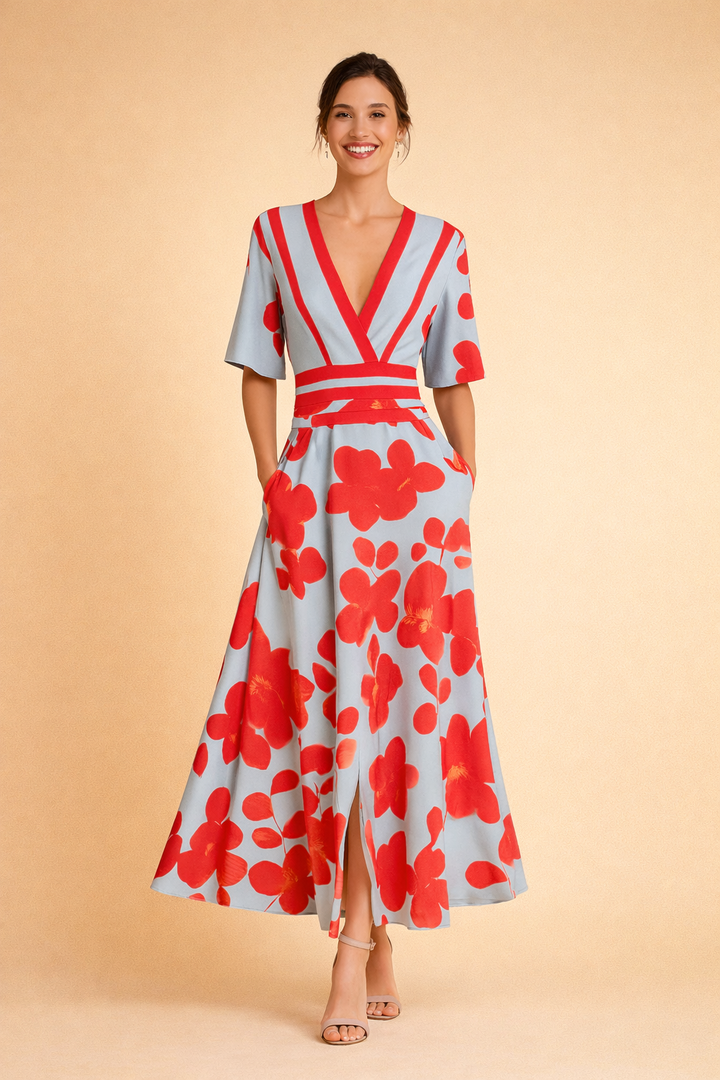 Elegant women's red maxi dress, perfect for formal evenings. Timeless style, comfortable fit.