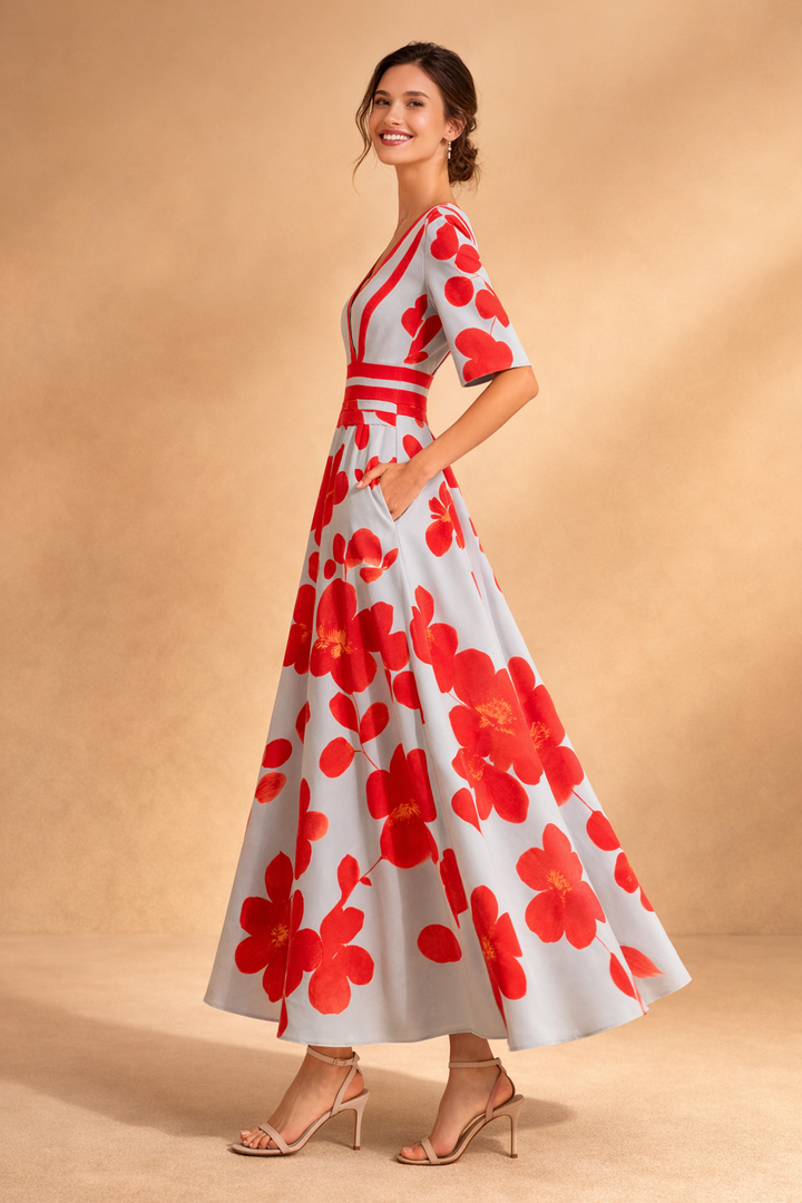 Versatile women's red maxi dress for evening or formal events. Elegant, timeless fashion.