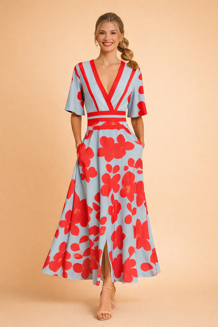 Timeless women's red maxi dress, an elegant choice for any formal or evening occasion.